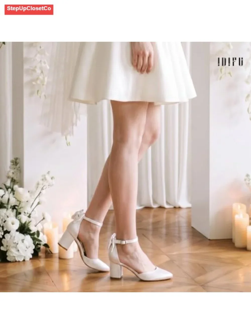 Pointed Toe Ankle Strap Block Heels Pumps for Women